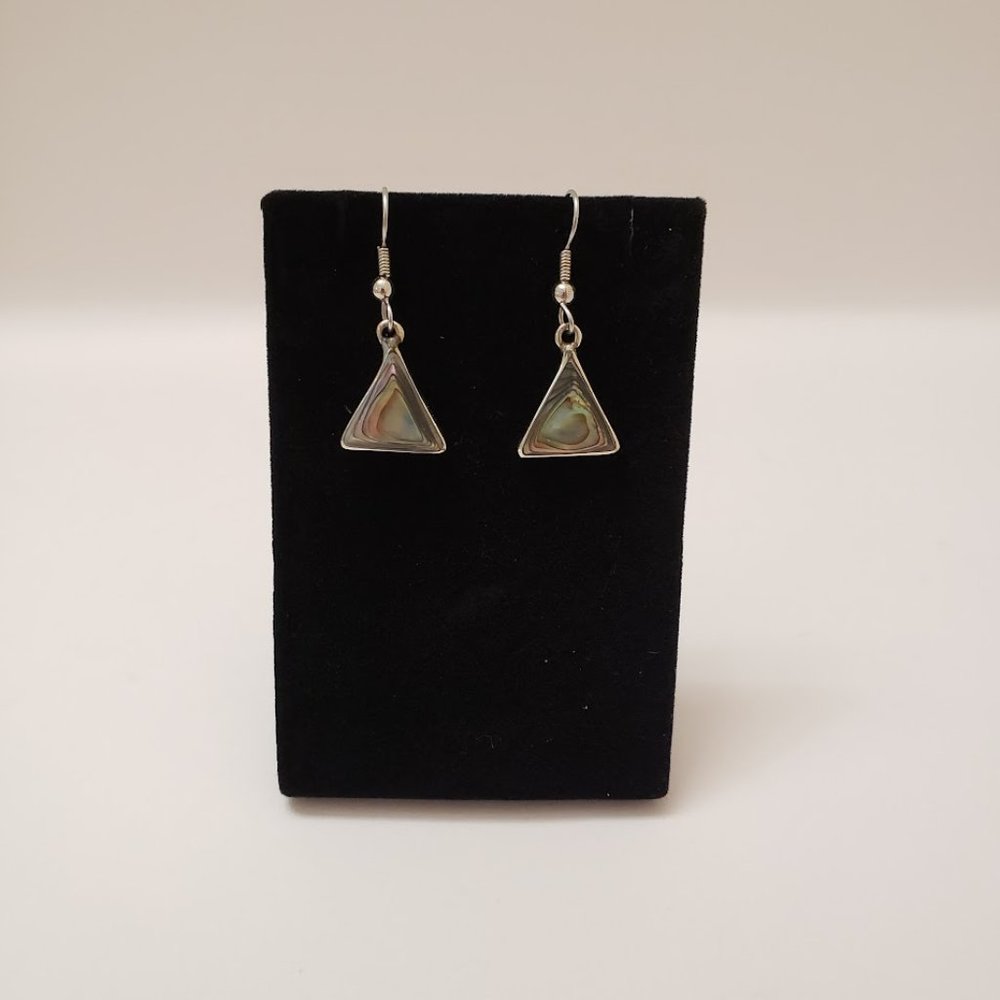 Abalone Shell Dangle Drop Pierced Earrings Triang… - image 8